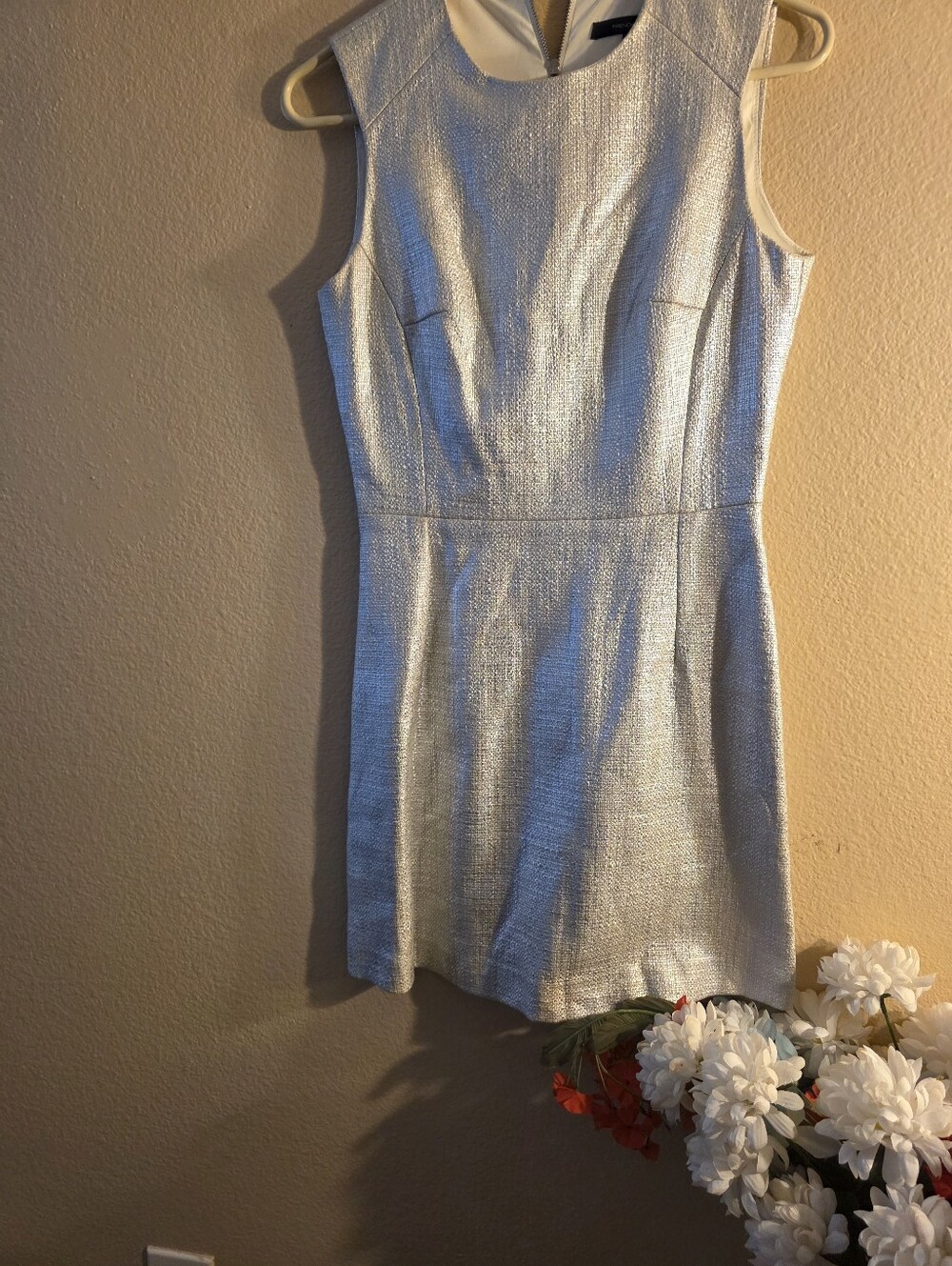 French Connection Silver Sleeveless Mini Sheath Dress